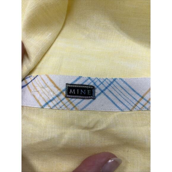 Mine 100% Linen Yellow Collared Long Sleeve Button Up Shirt Men's Sz XL Coastal - Picture 7 of 11